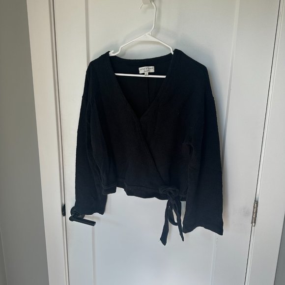 Madewell Texture & Thread Womens Wrap Top Long Sleeve Black Medium - Picture 2 of 5